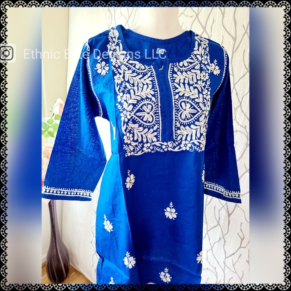 New boutique Blue Lucknow Chikankari Cotton Kurti For women - Picture 2 of 5